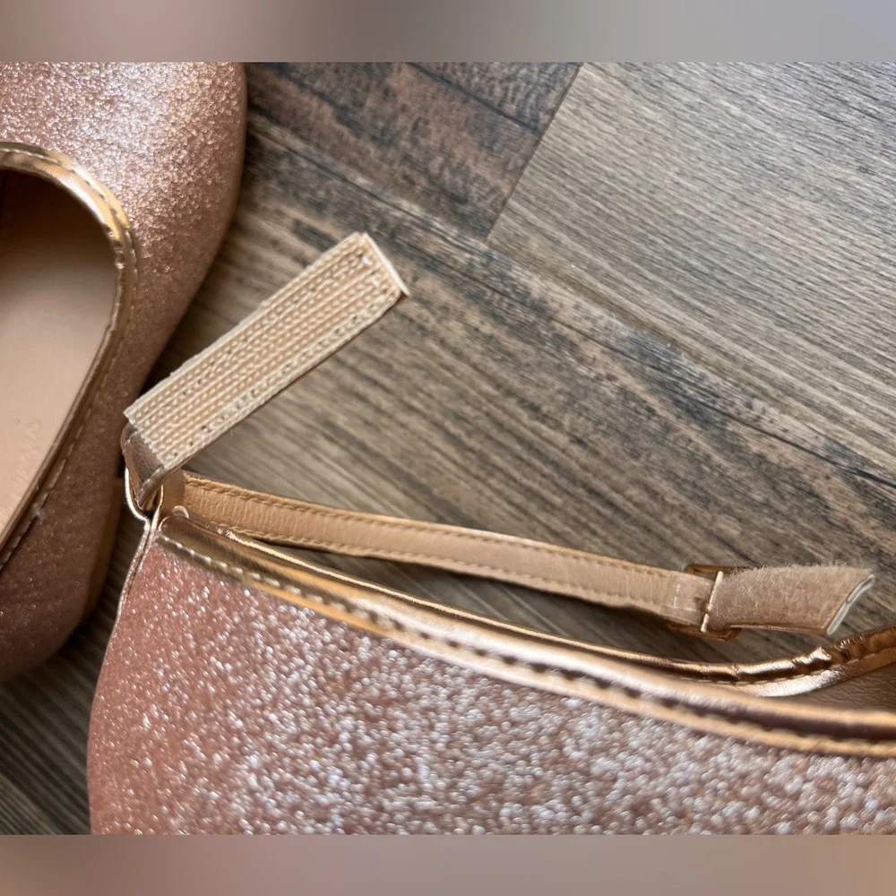 Girls' Rose Gold Glitter Mary Jane Dress Shoes with Ankle Strap